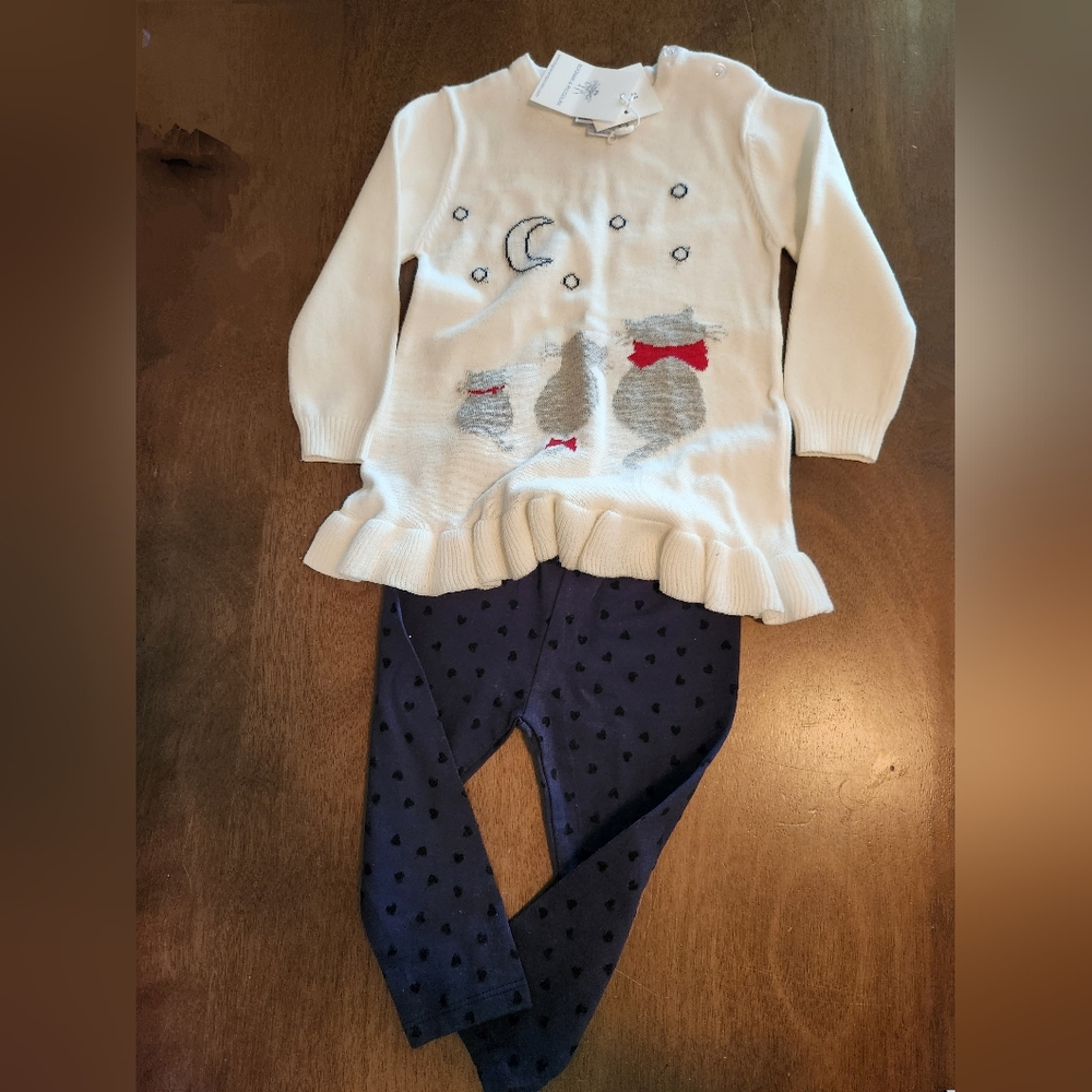 NWT Bognar & Piccolini kitty knit top & pants set
